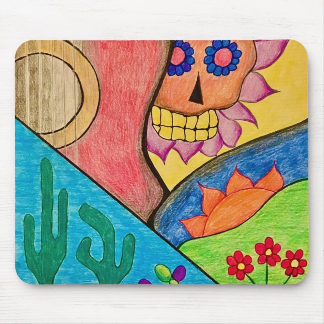 Day of the Dead Desert Cactus Skull Floral  Mouse Pad (Front)