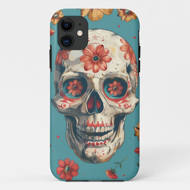 Day of the Dead design with skull and flowers Case-Mate iPhone Case (Back)