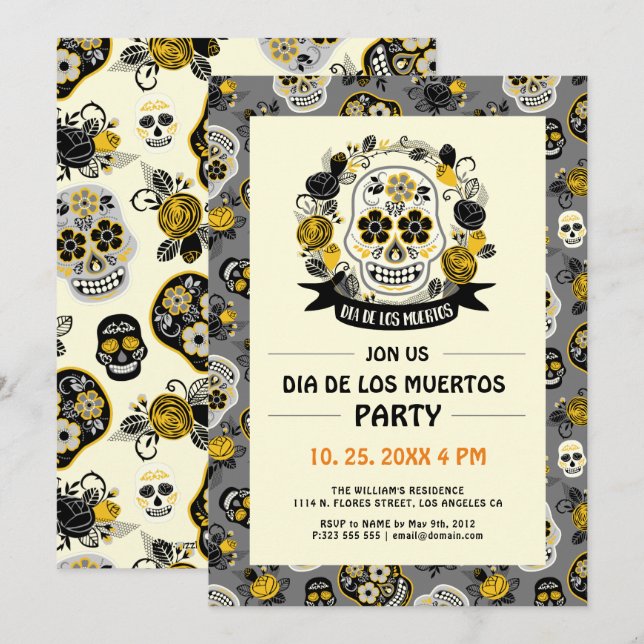 Day Of The Dead, Dia De Los Muertos Party Invite (Front/Back)