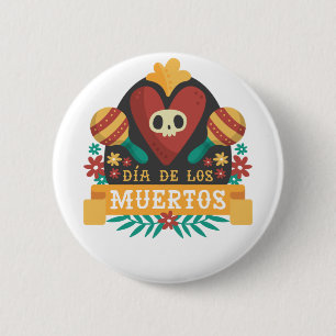 Day of the Dead - Dia De Los Muertos Skull Heart 2 Inch Round Button