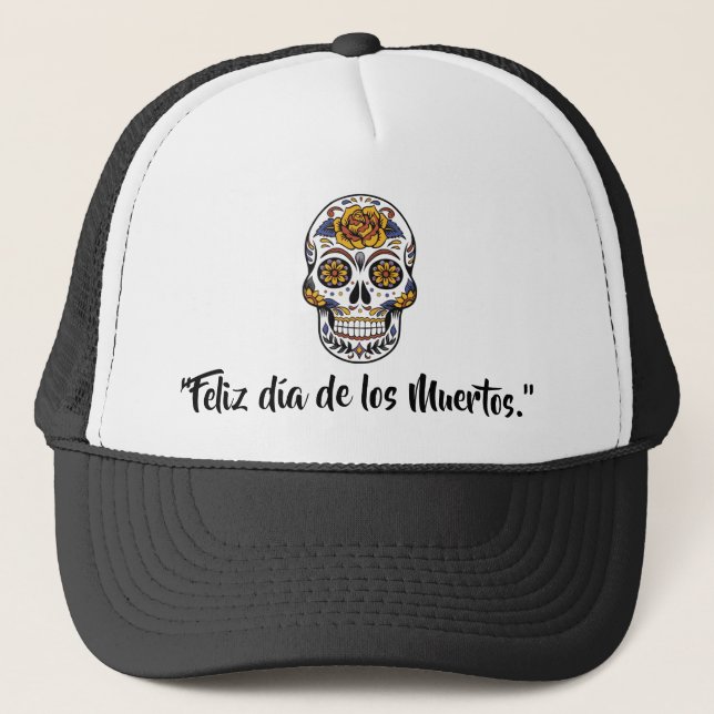 Day Of The Dead-Dia De Los Muertos Skull  Trucker Trucker Hat (Front)