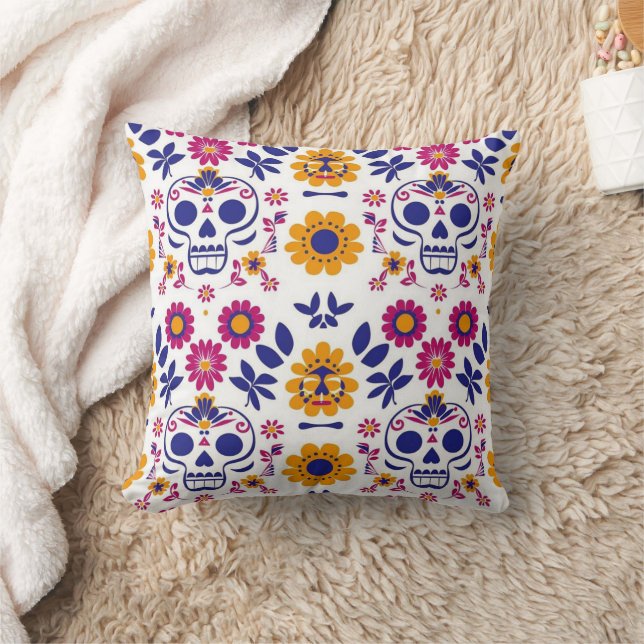 Day of the Dead | Día de Los Muertos Sugar Skull Throw Pillow (Blanket)