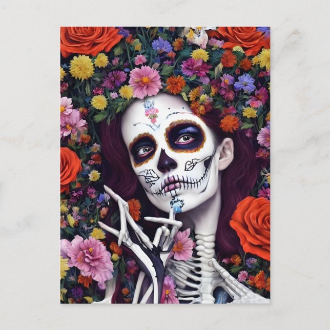 Day of the Dead Floral Skeleton Postcard (Front)