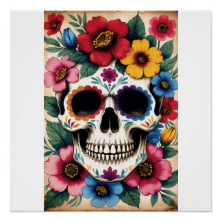 Day of the Dead Floral Skull Poster