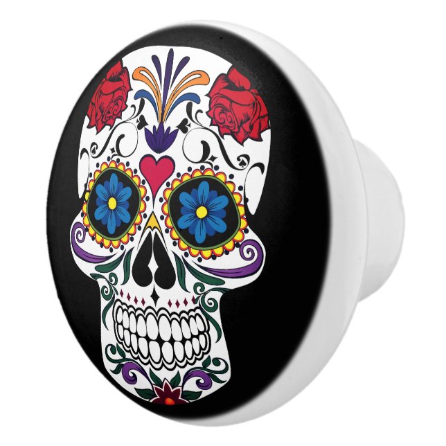 Day of the Dead Floral Sugar Skull Ceramic Knob (Right)