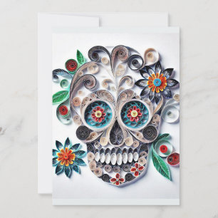 dAY oF tHE dEAD fLOWER sKULL cOLORFUL QUILLING ART Holiday Card