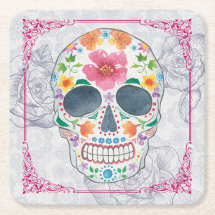 Day of the Dead Flower Sugar Skull Coasters