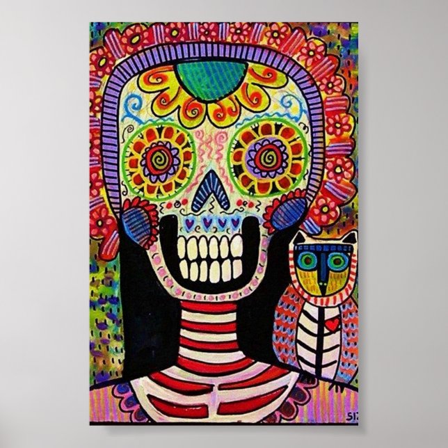 Day of The Dead Frida & Skeleton Owl Poster (Front)