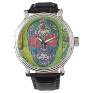 Day of the Dead Funky Blue and Green Sugar Skull Watch