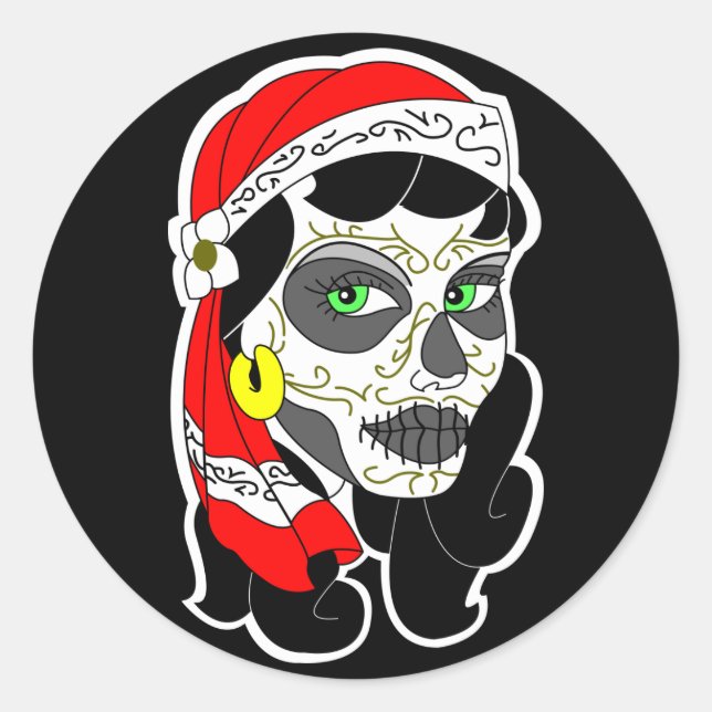 Day of the dead girl classic round sticker (Front)
