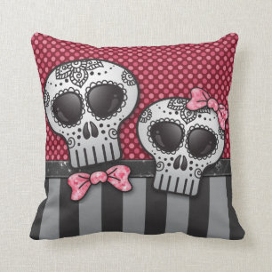 Day of The Dead Glitter Sugar Skulls Pirate Stripe Throw Pillow