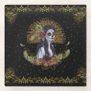 Day of the dead gothic art by Renee Lavoie Glass Coaster