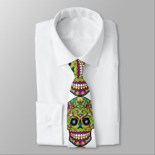 Day of the Dead Green Skull Tie