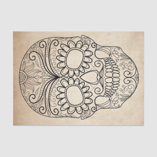 Day Of The Dead Grungy Skull Tissue Paper (Front)