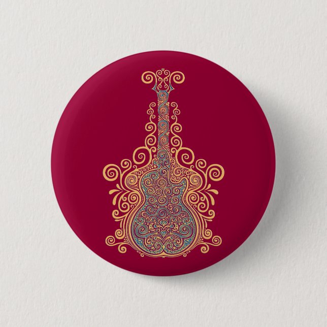 Day of the Dead Guitar 2 Inch Round Button (Front)
