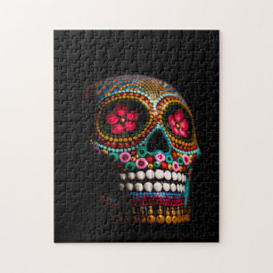 Day of the Dead Halloween Cute Painted Skull Jigsaw Puzzle