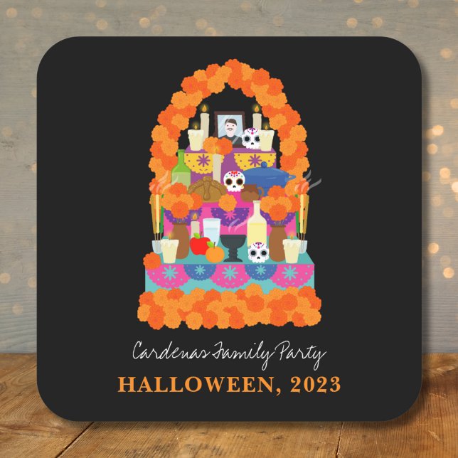 Day of the dead halloween party square sticker (Creator Uploaded)