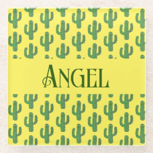 Day of the Dead Happy Cactus Custom Name Glass Coaster