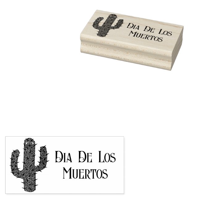 Day of the Dead Happy Cactus Custom Rubber Stamp (Stamped)