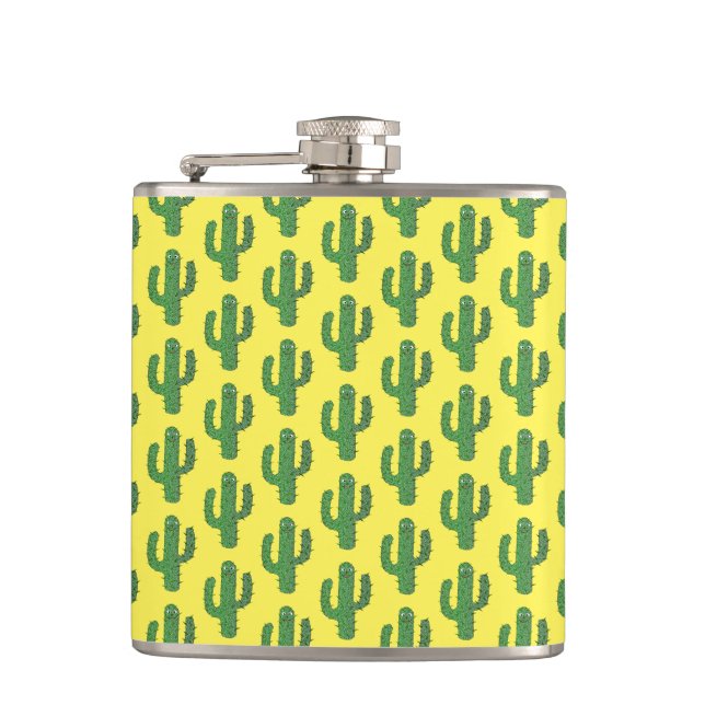 Day of the Dead Happy Cactus Patterned Hip Flask (Front)