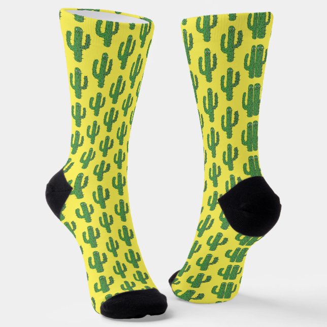 Day of the Dead Happy Cactus Patterned Socks (Angled)