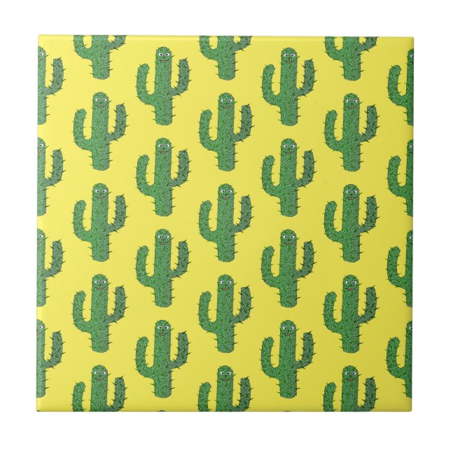 Day of the Dead Happy Cactus Patterned Tile (Front)