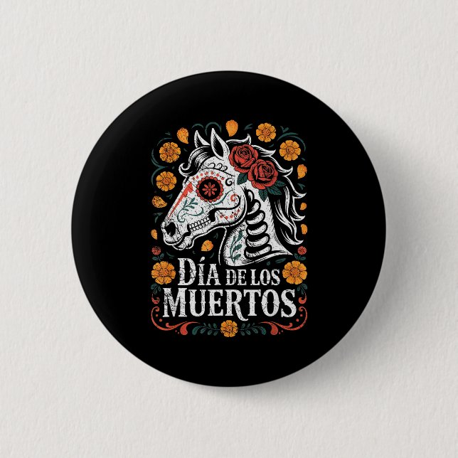 Day Of The Dead Horse Halloween Sugar Skull Costum 2 Inch Round Button (Front)