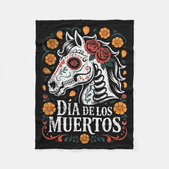 Day Of The Dead Horse Halloween Sugar Skull Costum Fleece Blanket (Front)