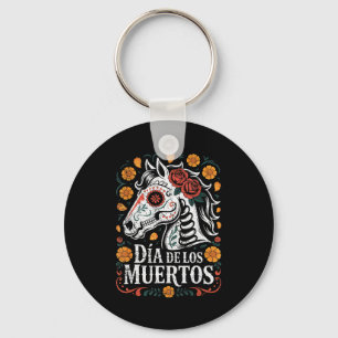 Day Of The Dead Horse Halloween Sugar Skull Costum Keychain
