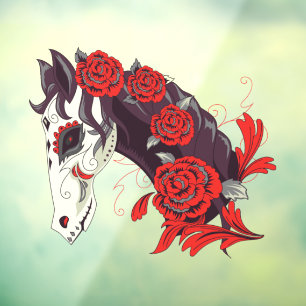 Day of the Dead Horse Skeleton with Roses Window Cling
