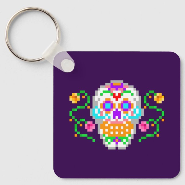 Day of the Dead inspired Sugar Skull Keychain (Front)