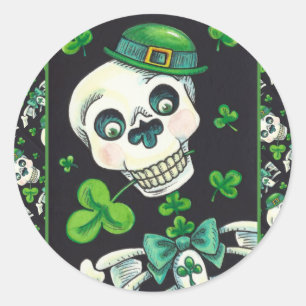 DAY OF THE DEAD LEPRECHAUN, ST. PADDY'S DAY SKULL CLASSIC ROUND STICKER