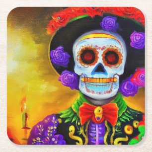 Day of the Dead Man 1 Square Paper Coaster