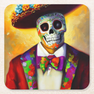 Day of the Dead Man 3 Square Paper Coaster