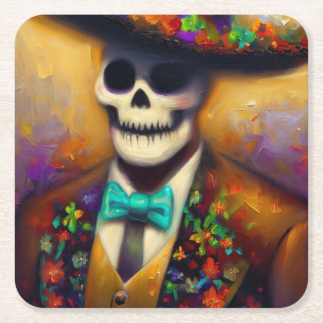 Day of the Dead Man 4 Square Paper Coaster (Front)