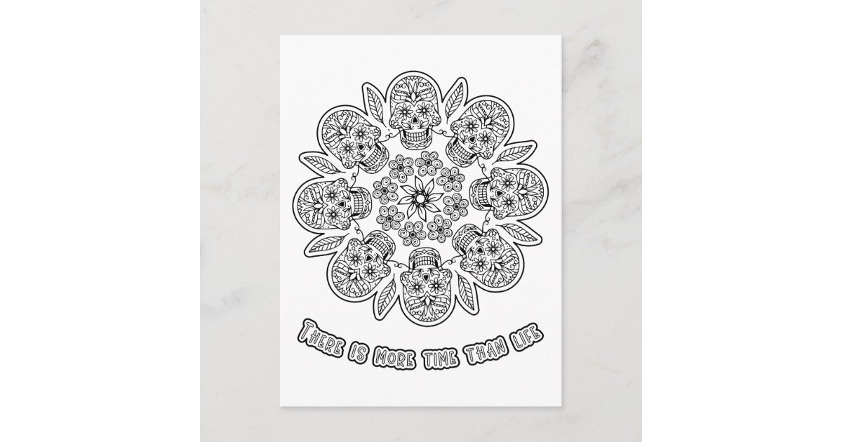 Day of the Dead Mandala Colouring Activity Postcard | Zazzle