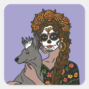 Day of the Dead Marigold and Xolo Dog Stickers