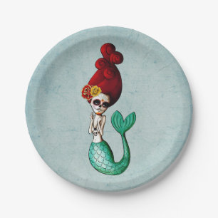 Day of The Dead Mermaid Girl Paper Plate