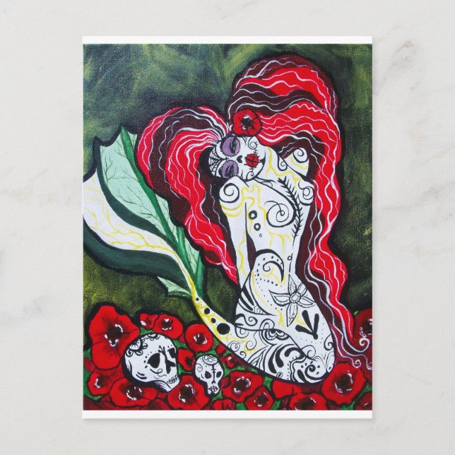 Day of the Dead Mermaid HEART Postcard (Front)