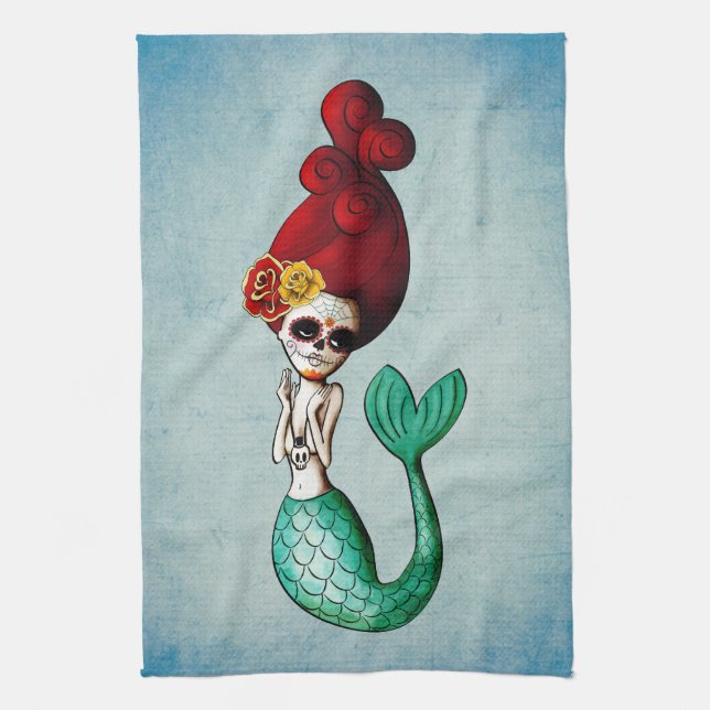 Day of The Dead Mermaid Kitchen Towel (Vertical)