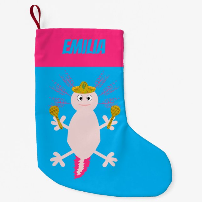 Day of the Dead Mexican Axolotl Custom Name Small Christmas Stocking (Front)