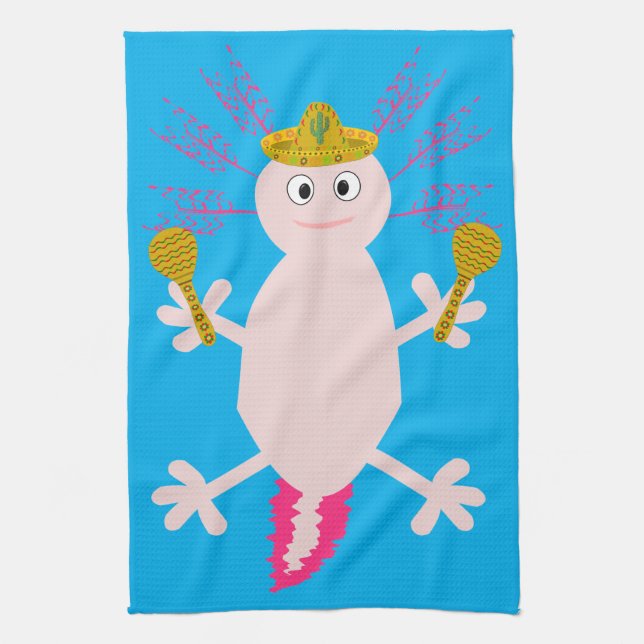 Day of the Dead Mexican Axolotl Kitchen Towel (Vertical)
