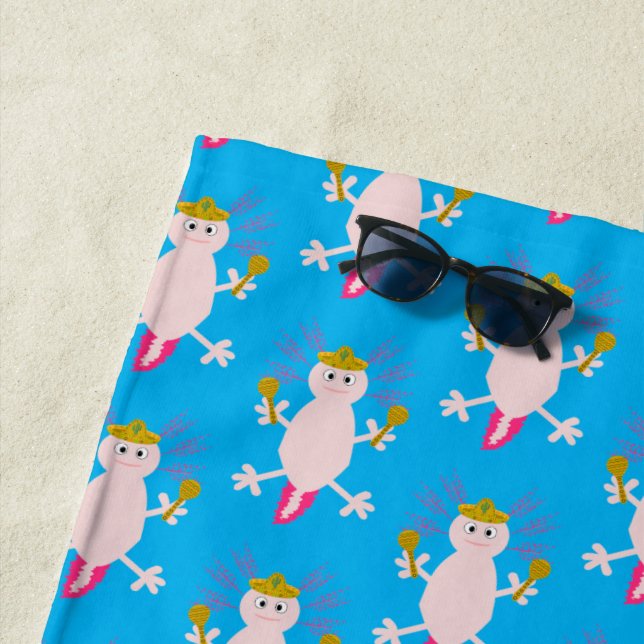 Day of the Dead Mexican Axolotl Patterned Beach Towel (In Situ)