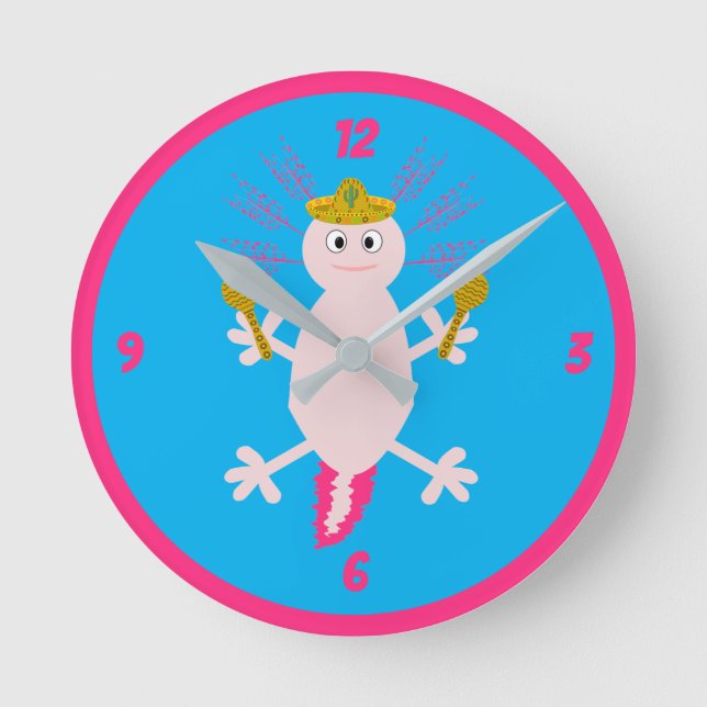 Day of the Dead Mexican Axolotl Round Clock (Front)