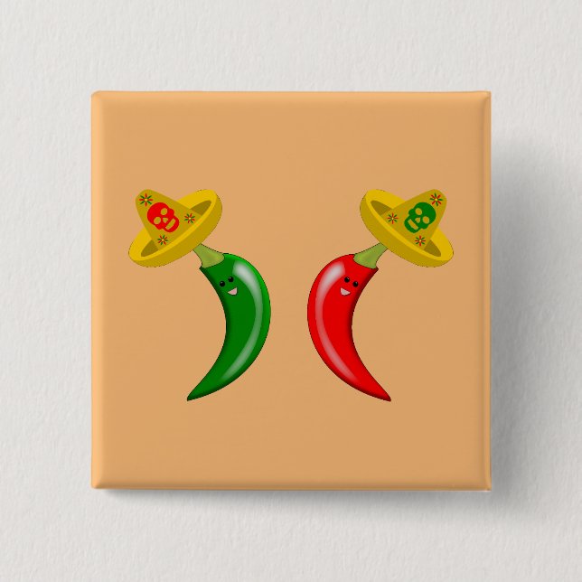 Day of the Dead Mexican Chilis 2 Inch Square Button (Front)