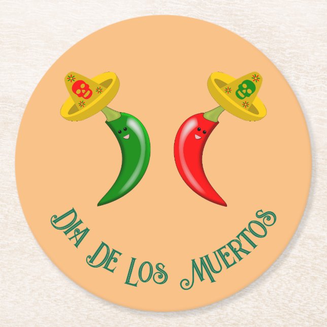 Day of the Dead Mexican Chilis Custom Round Paper Coaster (Front)