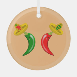 Day of the Dead Mexican Chilis Glass Ornament