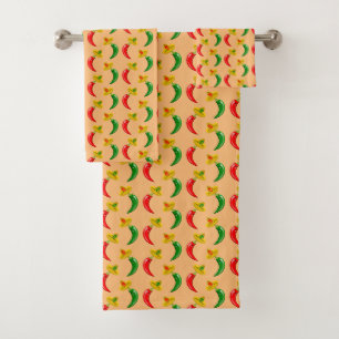 Day of the Dead Mexican Chilis Patterned Bath Towel Set