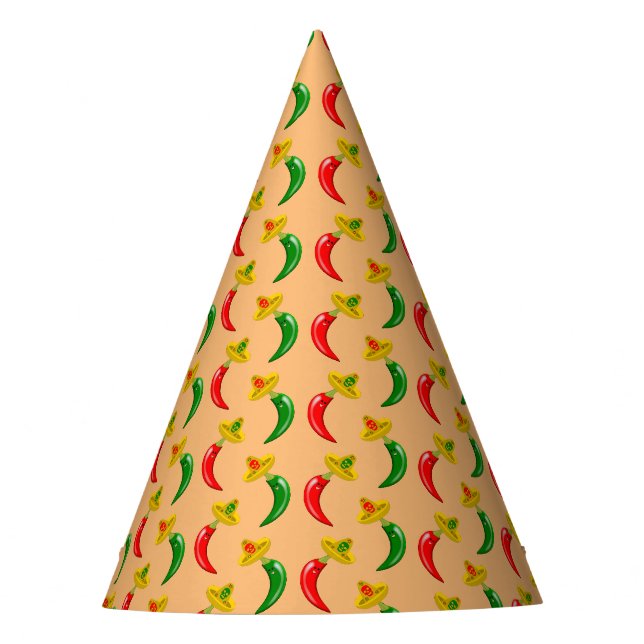Day of the Dead Mexican Chilis Patterned Party Hat (Front)