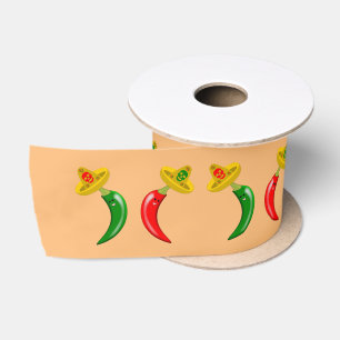 Day of the Dead Mexican Chilis Patterned Satin Ribbon